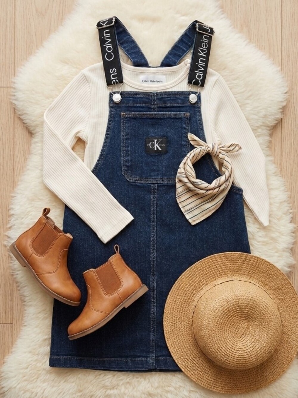 Calvin Klein Dark Blue Denim Overall Dress with Logo Straps